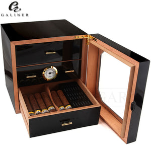 GALINER Triple Drawer Cedar Wood Humidor With Hygrometer