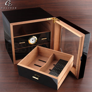 GALINER Triple Drawer Cedar Wood Humidor With Hygrometer