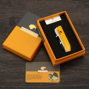 COHIBA 3 Jet Flame Butane Torch With Cigar Punch & Cutter Kit